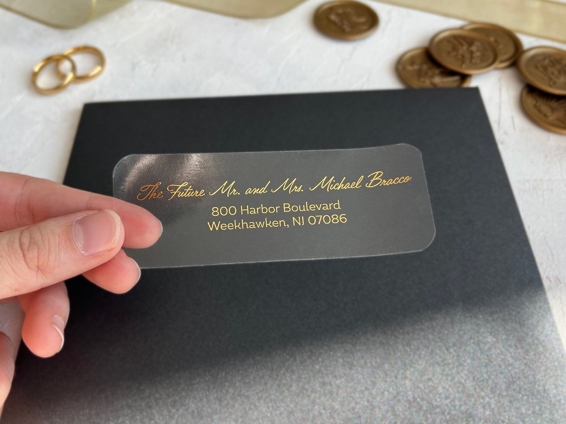 Address label with gold foil