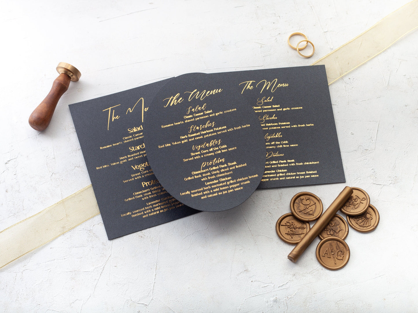 Tarjetas de menú para boda, tarjeta de menú de boda impresa en aluminio