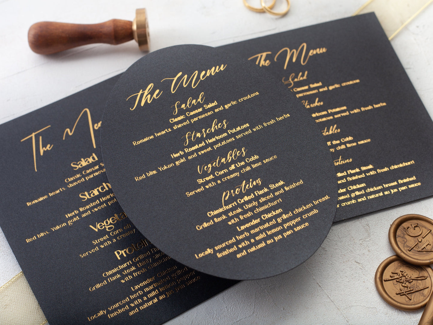 Tarjetas de menú para boda, tarjeta de menú de boda impresa en aluminio