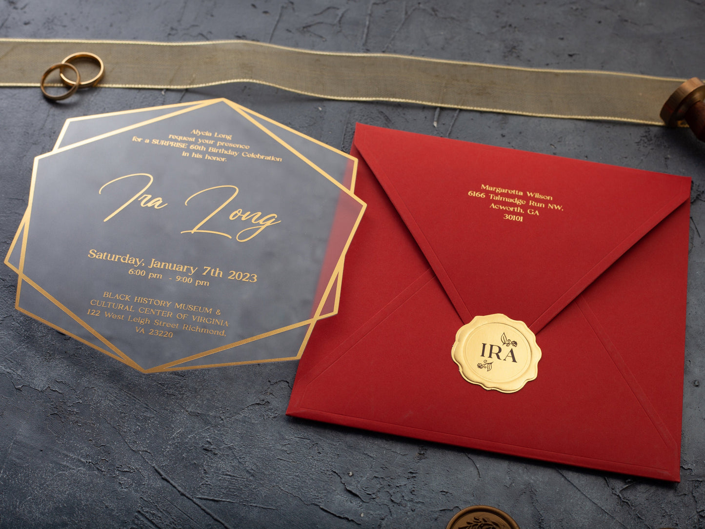 Acrylic Birtday Invitation with gold foil