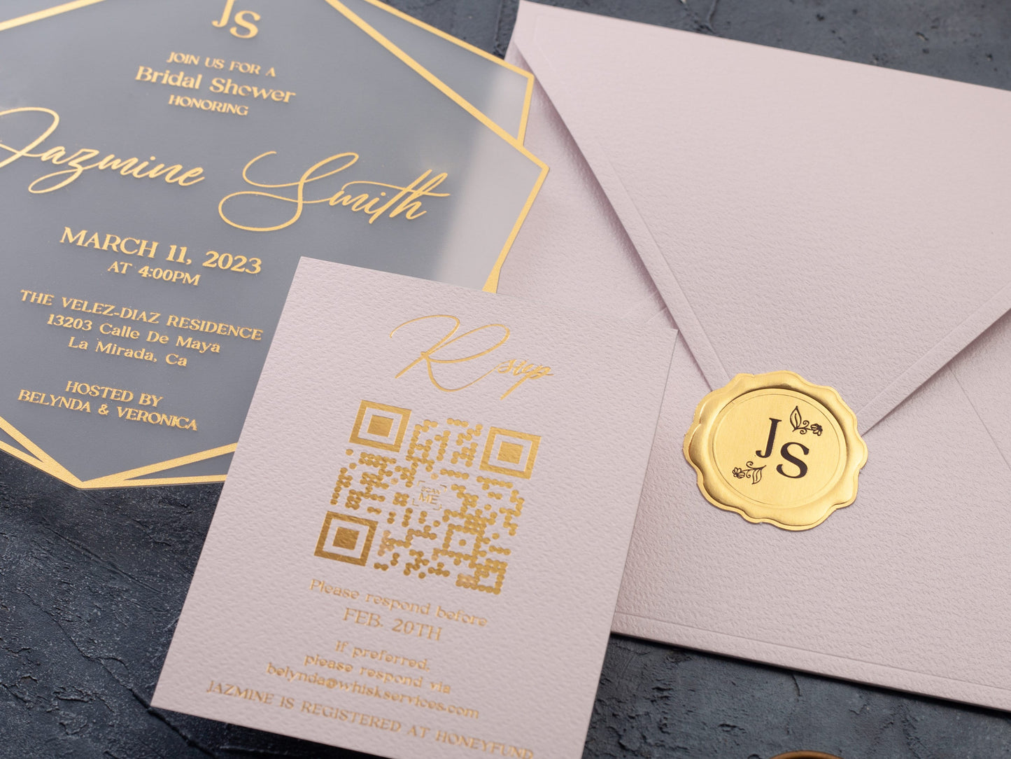 Pink and Gold Acrylic Bridal Shower Invitation