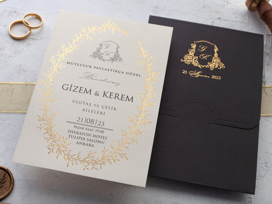 Gold foil wedding invite