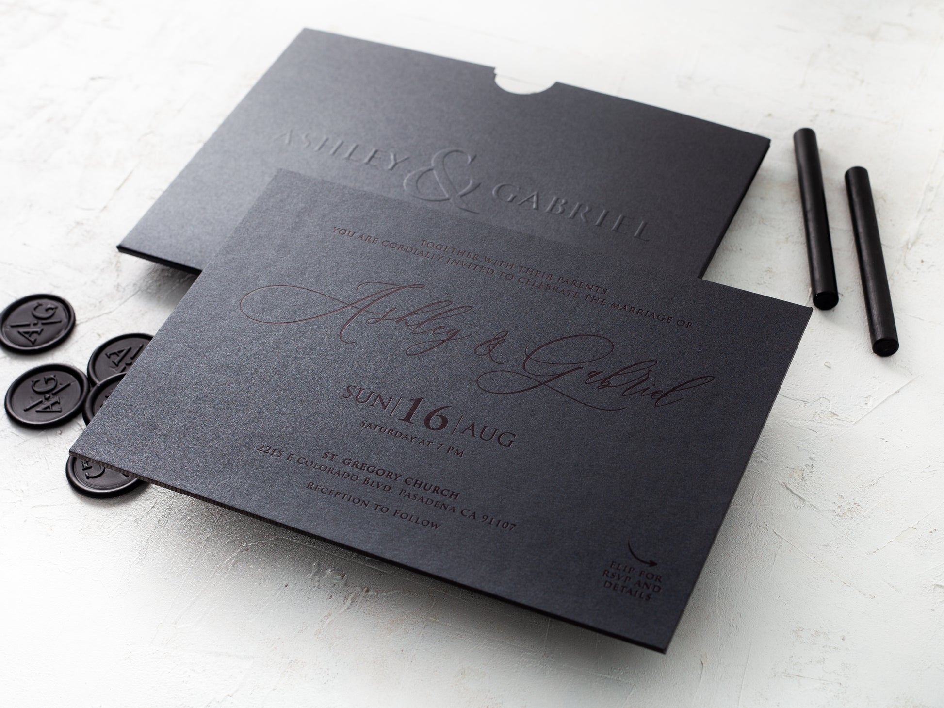 Black blind letter printed thick wedding invitation